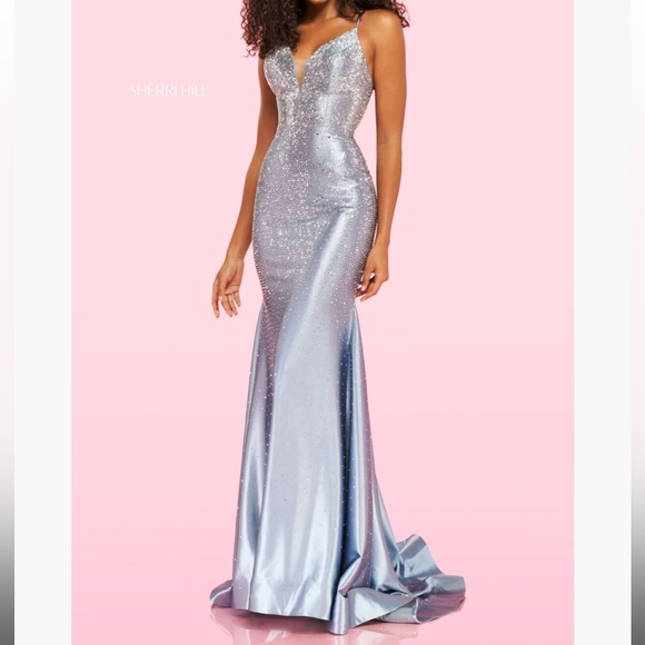 Sherri Hill Dresses & Skirts - Sherri Hill 54273 Grey rhinestone prom dress, added slit, size 8 worn once